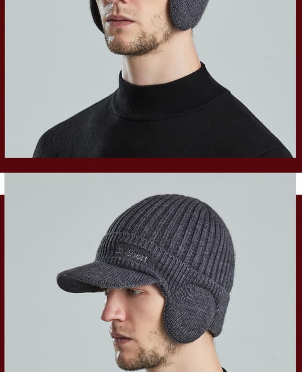 Vinter Beanie med Visir & Øreklapper til Mænd Udendørs Fleece Hat (Mørkegrå)