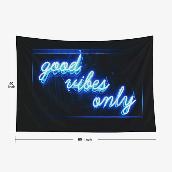 Dekorativ veggteppe, Good Vibes Only ord i neonlys for soverom, stue, utendørs 80X60 tommer