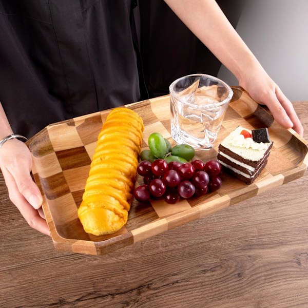 Serveringsbrickor i trä - Set med 2 rektangulära serveringsfat, dekorativa träskivor charkuteribrädor för servering av frukostmiddag