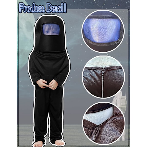 Barn Astronaut Kostyme Spill Romdrakt Rød Blå Jumpsuit Halloween Ryggsekk Cosplay Kostymer for Gutter Barn i Alderen 3-10 5-6T Black
