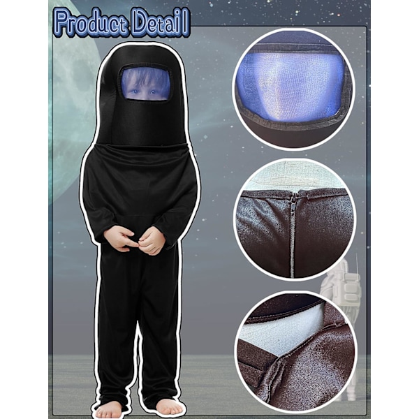 Barn Astronautdräkt Spel Rymddräkt Röd Blå Jumpsuit Halloween Ryggsäck Cosplay Kostymer för Pojkar Barn i åldern 3-10 5-6T Black