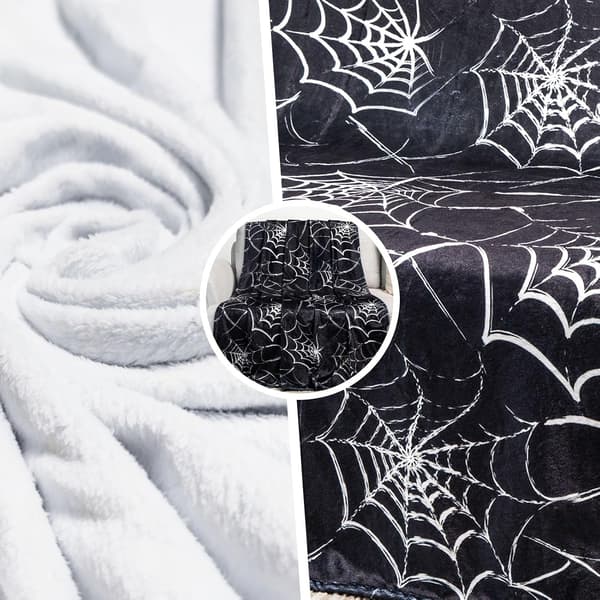 Gotisk Spindelvævstæppe - Halloween-tema Blødt Flonelplaid til Gotisk Værelsesindretning, Sort Gyserstil - Perfekt til Sofa, Seng &