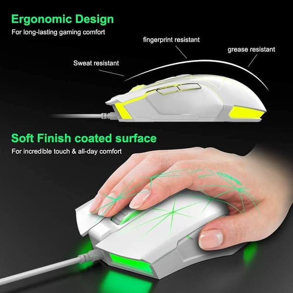 Stjerne Hvid AJ52 RGB Gaming Mus, 7 Programmerbare Knapper - Ergonomisk Baggrundsbelyst USB Mus til PC/Laptop, Windows/Mac/Linux Kompatibel Star White 12*7*4