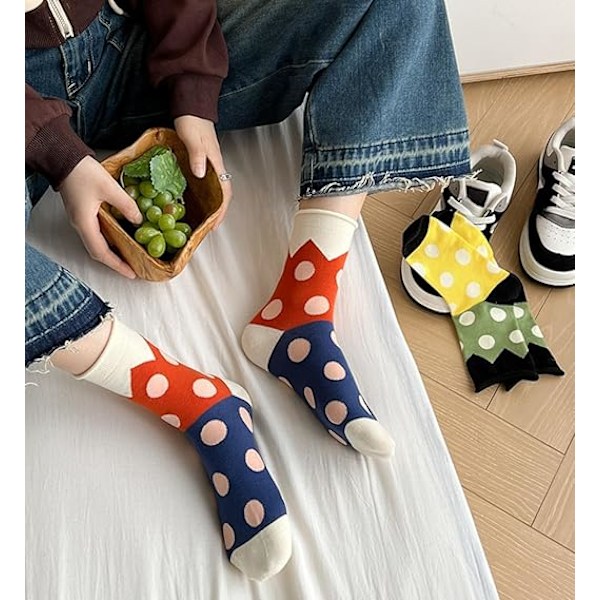 Polka Dot Strømper Farverige Funky Skøre Strømper til Kvinder Pige Sød Høj Ankel Preppy 5 Par Rulletop