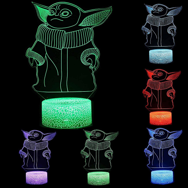 WJ 3D Illusion Nattlampa Fyra Mönster 16 Färgförändring Dekorlampa Skrivbordslampa Bordslampa Lampa för Barn Superhjälte 4 Yoda-gruppen