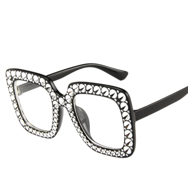 Oversize firkantede mousserende solbriller Retro tykke stel solbriller, sort-hvid