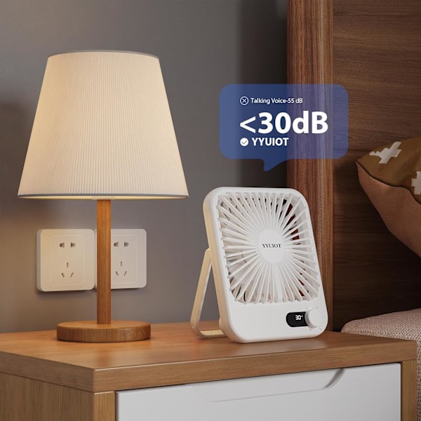 Pöytätuuletin akkukäyttöinen, USB ladattava tuuletin, 2400mAh 180° hiljainen henkilökohtainen tuuletin tehonäytöllä, 100 nopeutta säädettävä pöytätuuletin White
