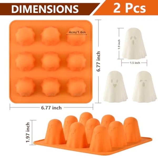 2 pakker Halloween spøgelse silikoneforme, 9-hulrum non-stick 3D forme til chokolade, gelé, vingummi, slik, budding, isterninger, harpiks