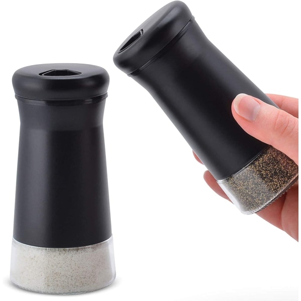 Glass Salt and Pepper Shakers Set with Adjustable Pour Holes - Stainless Steel Salt Shaker and Pepper Shaker（2 Pieces color：black