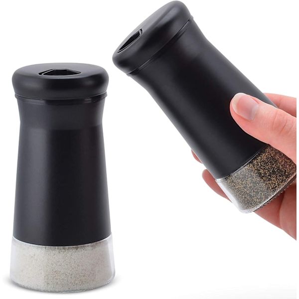Glass Salt og Peber Sæt med Justerbare Hæld Huller - Rustfrit Stål Salt Shaker og Peber Shaker（2 Stykker Farve：Sort