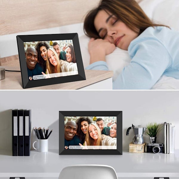 Digital fotoram 2.4G WiFi 10 tum IPS pekskärm digital fotoram display stödjer 32 GB lagring automatisk rotering 100‑240V EU-kontakt