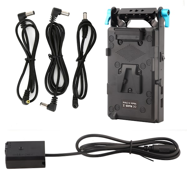 Full Decode FW50 Virtuell V Mount Batteriplatta Adapter med 15mm Dubbelhålsstångsklämma för Sony Alpha A6000 A6300 A6500 A7R A7