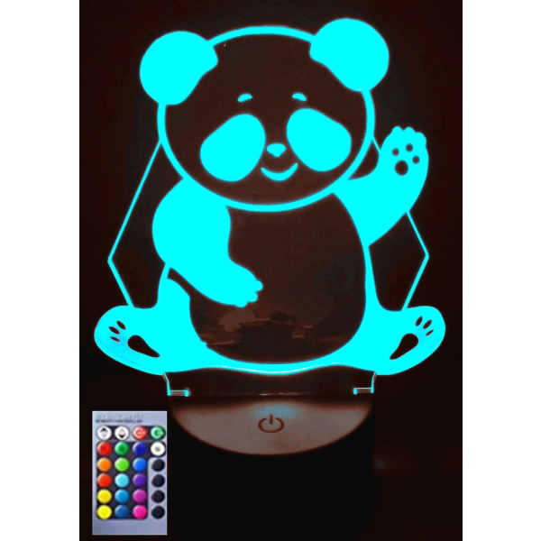 WJ 3D Panda LED Natlampe Illusion Natlampe 16 Farve Skiftende Bord Dekoration Lamper Gave Akryl Flad ABS Base USB Kabel Legetøj