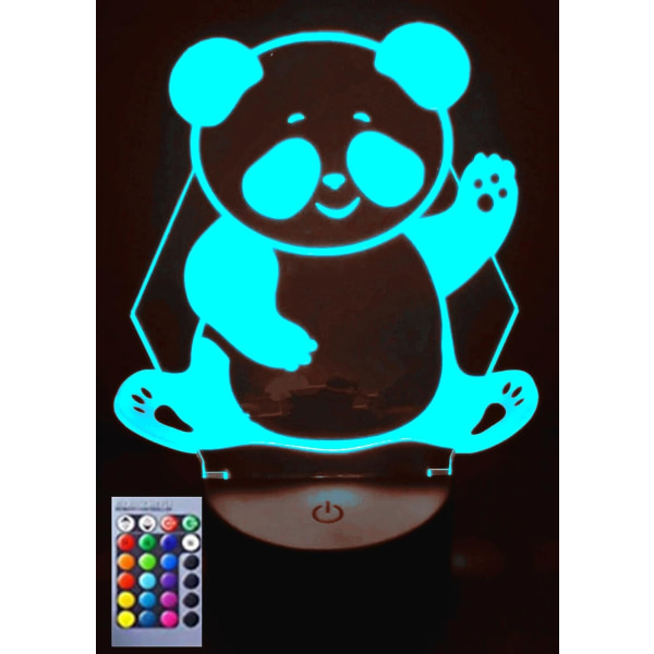 WJ 3D Panda led Nattljuslampa Illusion Nattljus 16 färgskiftande bord Skrivbordsdekoration Lampor Present Akryl Platt ABS-bas USB kabelleksak