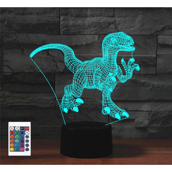 WJ 3D Dinosaur Fjernkontroll 16 Farger Nattlys Illusjon Akryl LED Bordlampe Sengelampe Barn Soverom Skrivebord Dekor Bursdagsgaver Leker for Barn