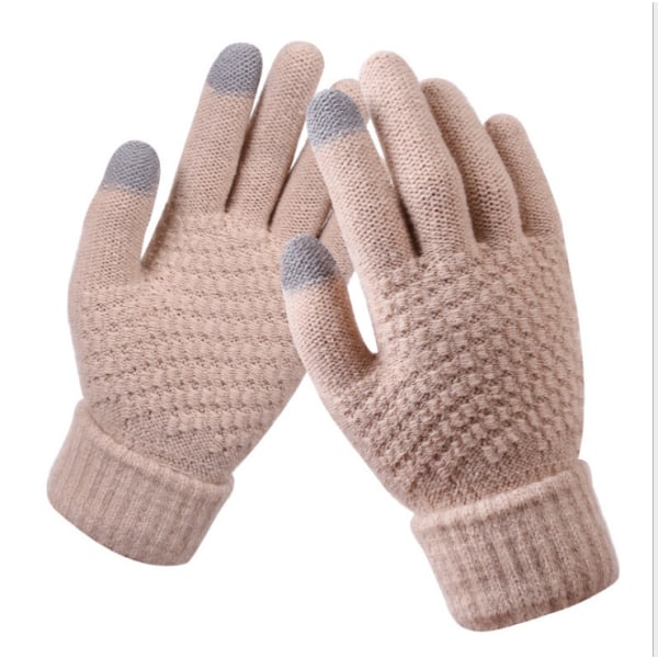 Vinterhandskar med pekskärm för kvinnor, varma fleecefodrade stickade handskar Elastiska manschett Vintertexthandskar，Beige
