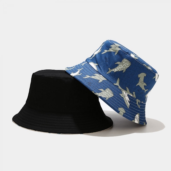 AVEKI Unisex Havsdjursmönstrad Bucket-hatt Dubbelsidig Bärbar Reversibel Fiskarhatt