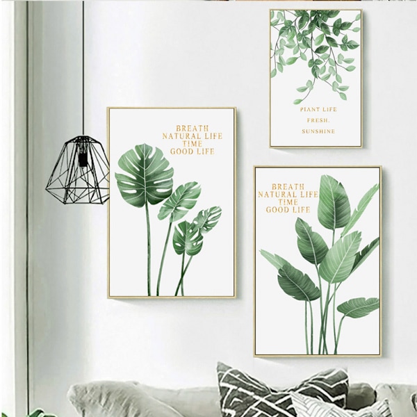 Wekity Botaniska Väggkonst Tryck Set om 3 Tropiska Löv Canvas Dekor Växtblad Boho Väggdekor Bilder Gröna Boho Posters Konst Set Badrum Vägg A
