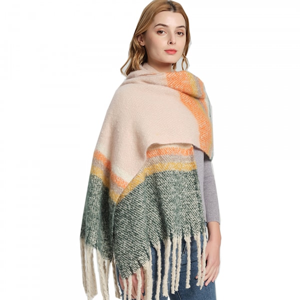 Kvinde Tæppe Chunky Oversized Vinter/Efterår Varm Halstørklæde Store Tartan Halstørklæder Wrap Sjal（Grøn）