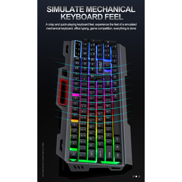 Trådlöst spelande tangentbord och mus, regnbågsbelyst laddningsbart tangentbord, mekaniskt känsla tangentbord och 7 färger ljudlös spelmus för Windows-dator