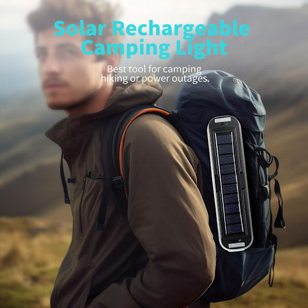 Solarlampa för Camping - Solcellsladdningsbar Campinglampa, Soldriven Portabel Powerbank, 2000 Lumen, 4 Ljuslägen LED Solar Li black
