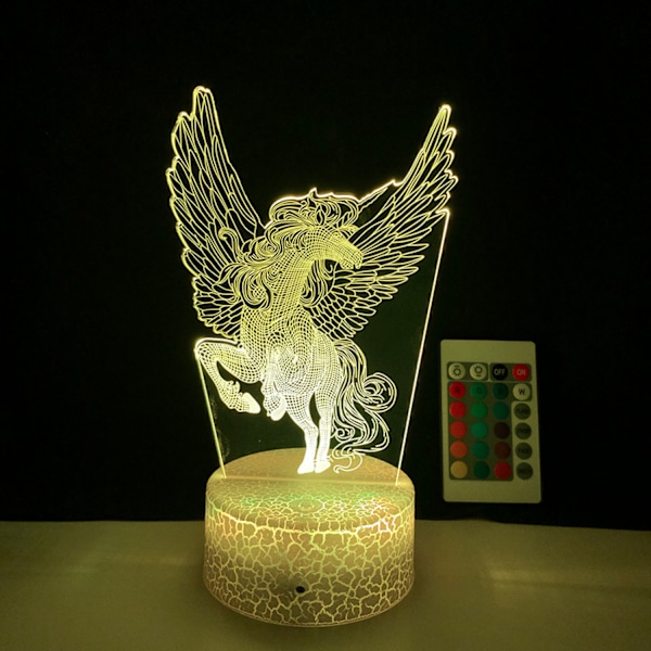 JUSTUP LED Natlampe  Enhjørning Serie  3D Illusion Lampe 16 Farve Fjernbetjening til Børns Soveværelse Dekorative Lys -- Mønster F（Crack Seat）