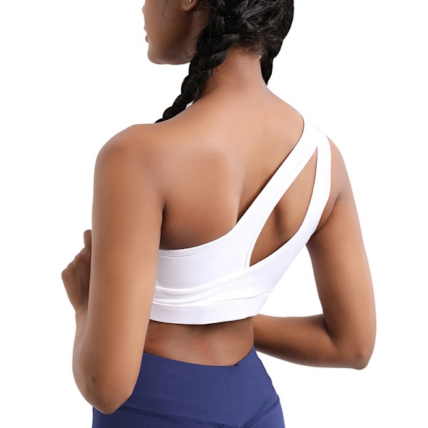 En axel sport-bh avtagbar vadderad yoga topp efter operation trådlös sexig söt medelstöd-vit(2XL)