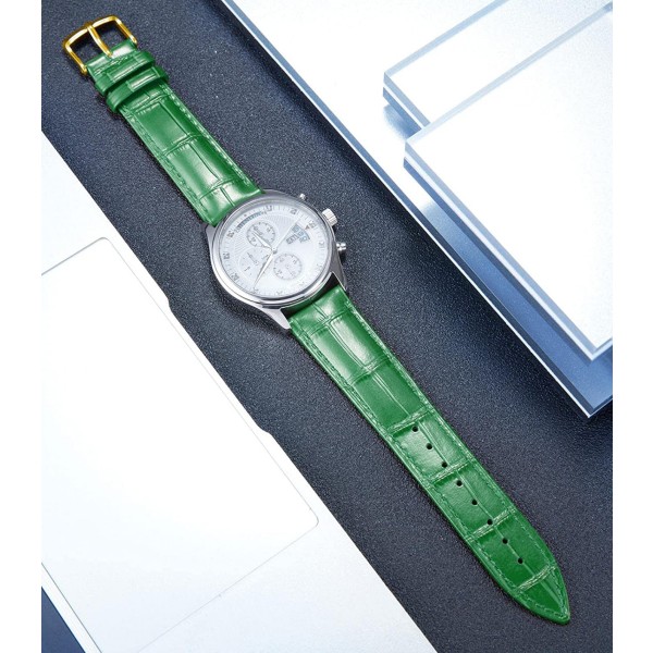 AVEKI Watch i äkta läder Flerfärgat vattentätt för män kvinnor, G-grön (14 mm)