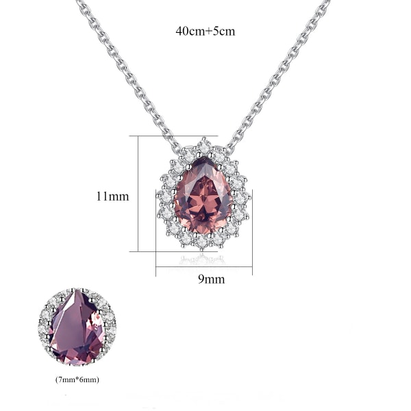 925 Sterling Silver Crystal Hänge Halsband 6,50 Ct Päronform ädelsten Birthstone för kvinnor