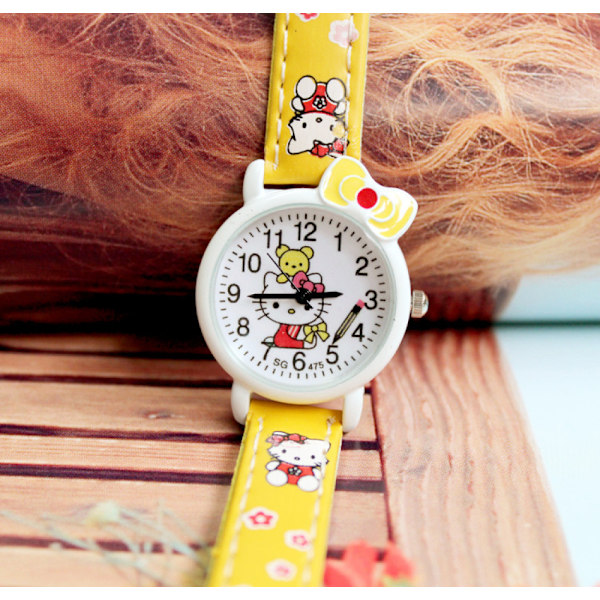 Barn lär sig tid kvartsur, tecknad 3D-rem, läs tid studietid Todder-klocka, Kindergarten Learn Time Watches（Gul）
