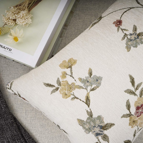 Broderet Jacquard Hvid Blomsterblad Mønster Kvadratisk Dekorativ Pudebetræk Pudebetræk 12x20 tommer