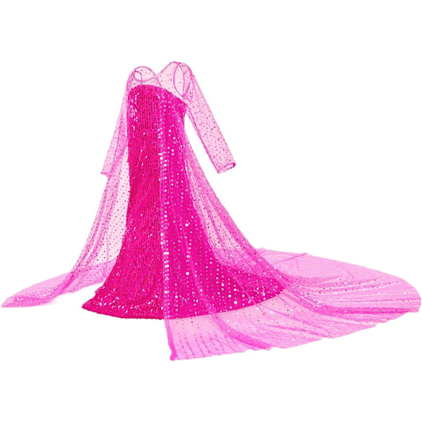 Luksuriøse Prinsessekjole Kostumer Med Skinnende Lang Kappe Piger Fødselsdagsfest 5-6 Years Pink