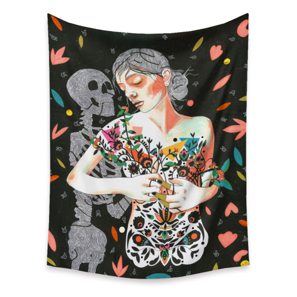 Wekity Skull Flower Girl Tapestry Home Tapestry Æstetisk Kunst Hjem Baggrund Stof Dekoration Gave (GT330017, 29 X 38 Tommer)