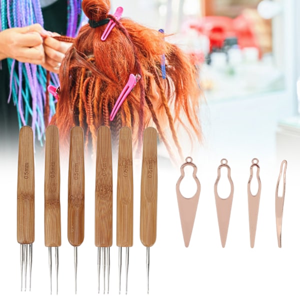 10 st Dreadlocks verktyg set legering bambu virknål Dreadlocks nålar kit för hårstyling roséguld