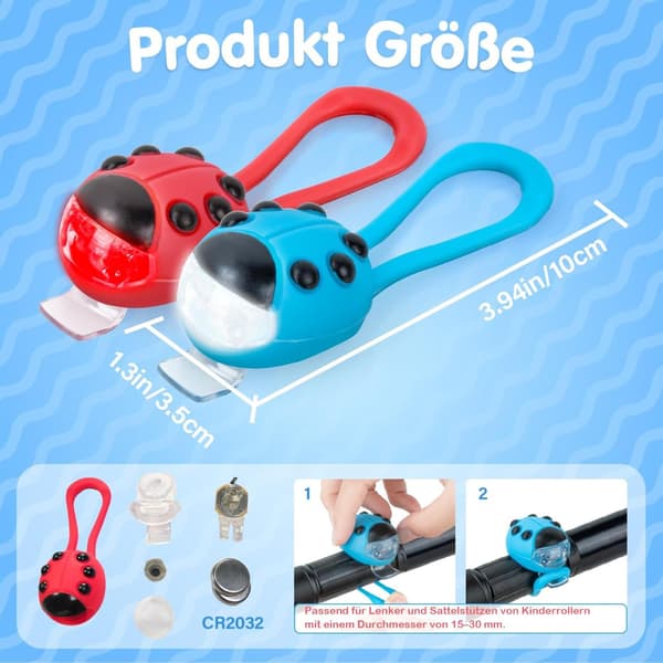 2-pakning søte marihøne-sykkellykter for barn - Vanntette LED-front- og baklykter med silikonstropp, lysmoduser for gutter og jenter