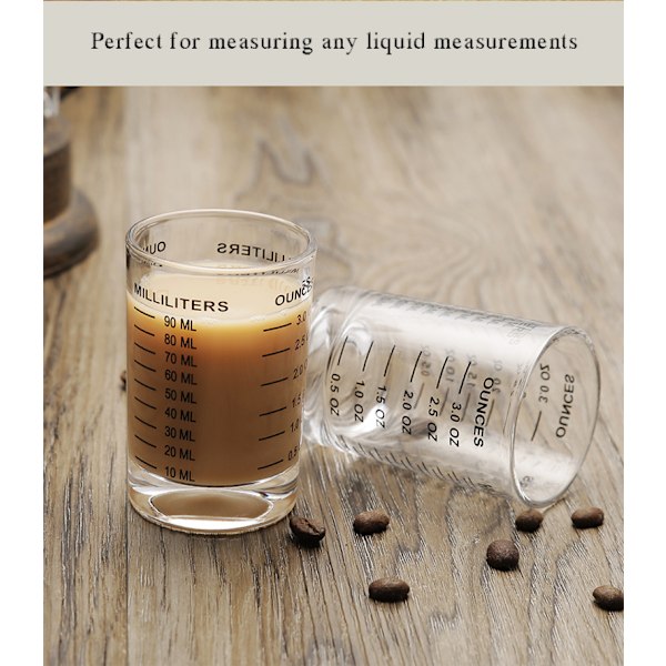 2 st köksglas mätkoppar 3 Oz/90ml, flytande tungt espressoglas, köksmatlagningsvätska mätkopp (svart 90ML tvåpack)