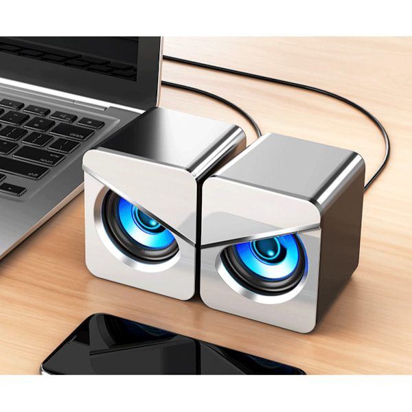 Datamaskin høyttalere skrivebord usb kablet hjemmekontor spill påvirker bærbar subwoofer liten strømforsterker Oppgradert versjon Hvit