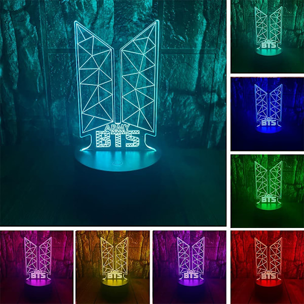 Kpop BTS Bangtan Boys 3D LED Optisk Illusion Dekoration Bordlampe 16 Farver Fjernbetjening Akryl Visuel Natlys Påske Jul