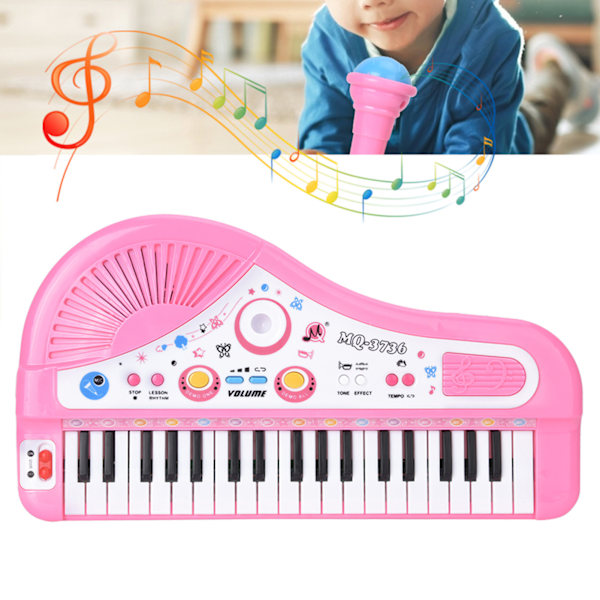 37 Keyboard Elektrisk Piano Instrument med Mikrofon Barn Pedagogisk Leke (Rosa)