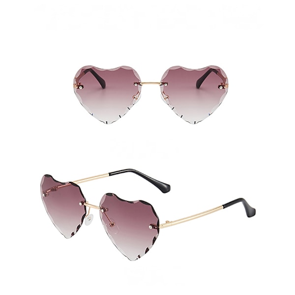 Cut Edge Gradient Love Børns Solbriller Lille Pige Rammeløs Mode Peach Heart Børns Solbriller Trend---Guld ramme sort og grå plade