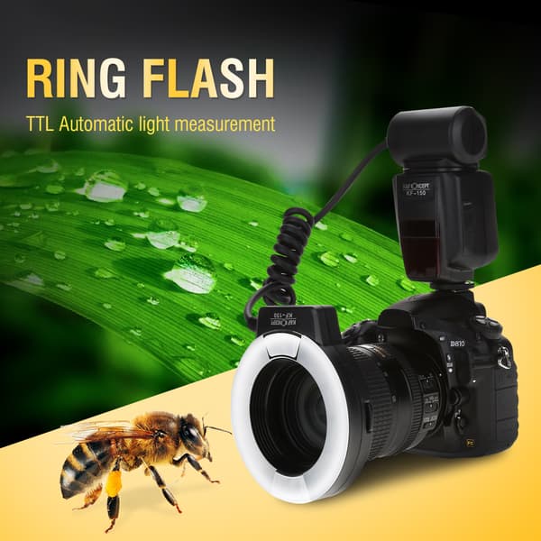 Bærbar LED-ringblitz batteridrevet Speedlite med adaptertilbehør til Nikon