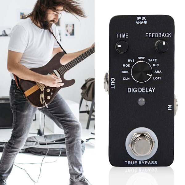 Elektrisk gitarr Delay-effektpedal med 9 Delay-effekter Musikinstrument Tillbehör