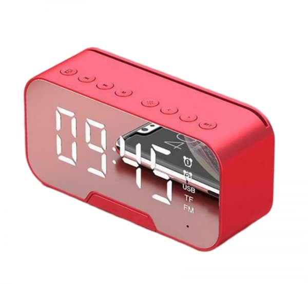 Multifunktionell väckarklocka spegel LED väckarklocka multifunktionell trådlös Bluetooth (röd)