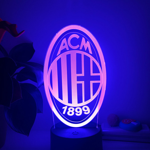 Qinwei 3D LED-illusionlampa Milan Team 16 färger fjärrkontroll  Akryl nattljus Barnens sovrumsdekorationsljus --- Svart säte