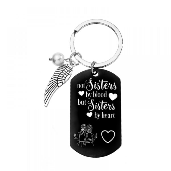 Sister Gifts from Sister - Not Sisters by Blood But Sisters by Heart , Sister Keychain Birthday Gifts for Sister（Black)