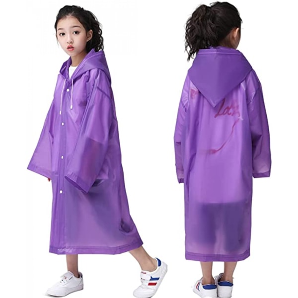 Kids Rain Poncho 2-pack, återanvändbar regnjacka regnjackor för 6-14 flickor pojkar, 2 lila