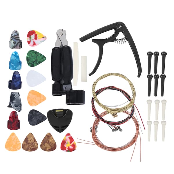 Gitarrtillbehör Kit Strängar Byte Winder Capo Pins Nagel Plektrum Combo Reparationsverktyg