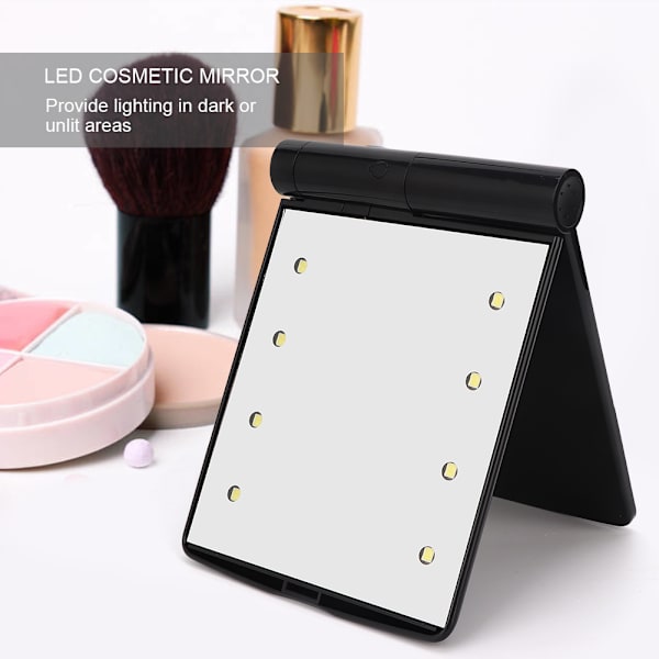Bärbar LED-smink spegel Fashionable Desktop Fällbar Fyll Ljus Spegel Kosmetisk VerktygSvart