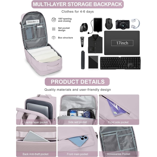 Anti-tyveri vandtæt rejse laptop rygsæk B10-pink-expandable Extra Lrande