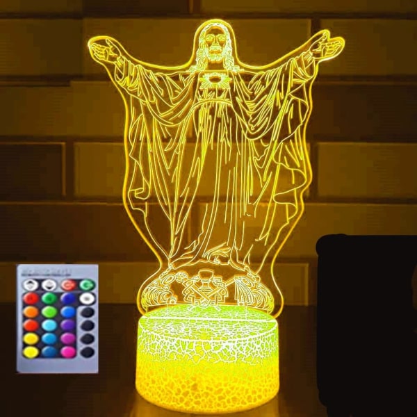 WJ 3D Jesus Cross Nattljuslampa Illusion Nattljus 16 färger Bordsdekoration Lampor Gåva med akryl Platt ABS-bas USB kabelleksak